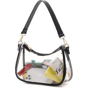 Women’s Clear Black Cute Hobo Tote Handbag Mini Clutch Purse with Zipper Closure